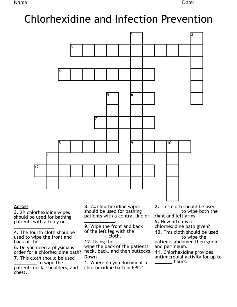 Chlorhexidine and Infection Prevention Crossword