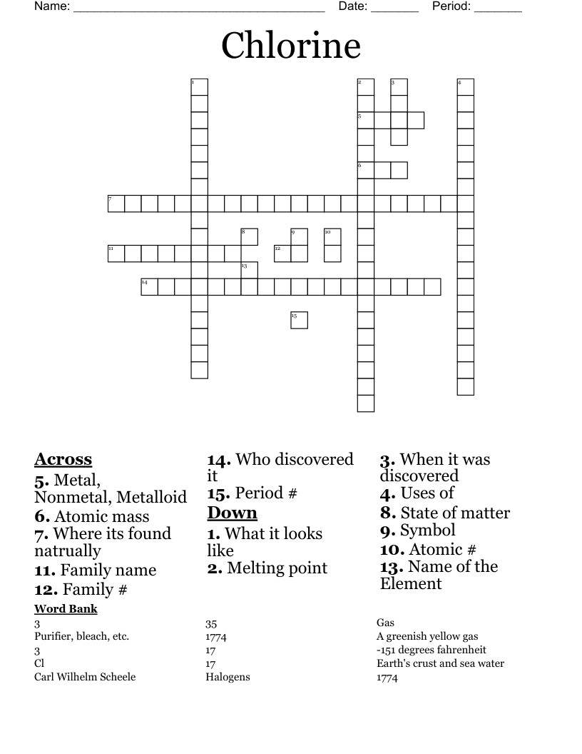 Chlorine Crossword