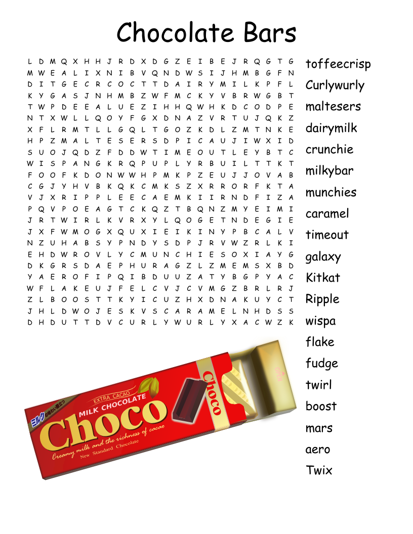 Chocolate Bars Word Search