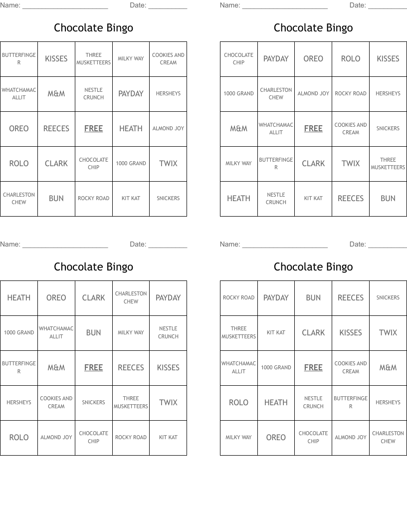 Chocolate Bingo