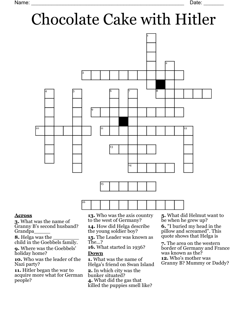 Chocolate Cake with Hitler Crossword