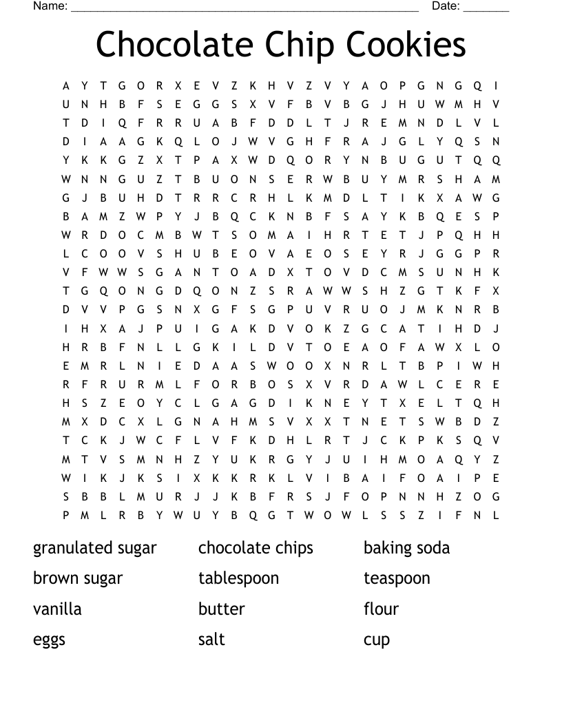Chocolate Chip Cookies Word Search