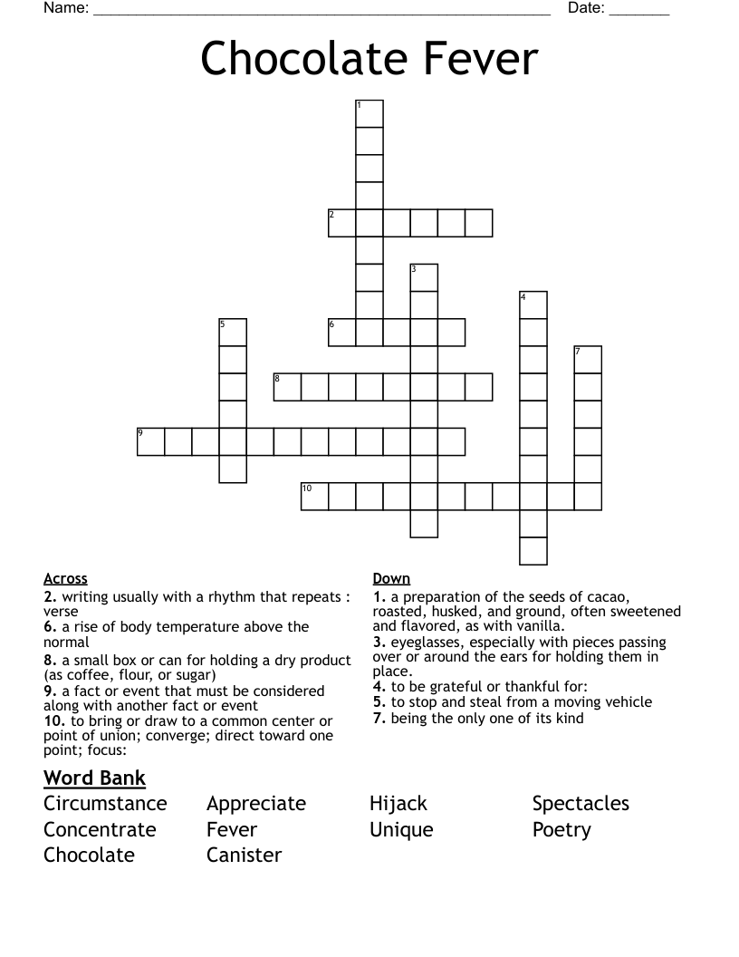Chocolate Fever Crossword