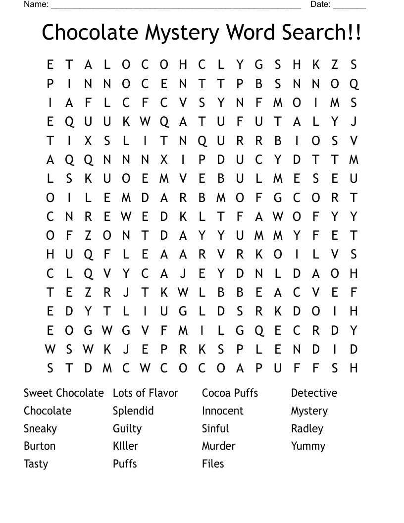 Chocolate Mystery Word Search!!