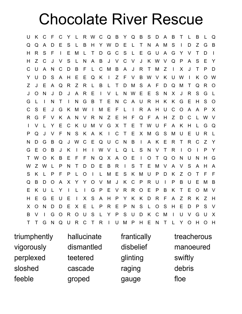 Chocolate River Rescue Word Search