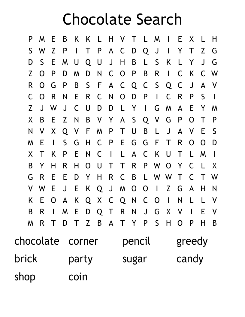 Chocolate Search Word Search