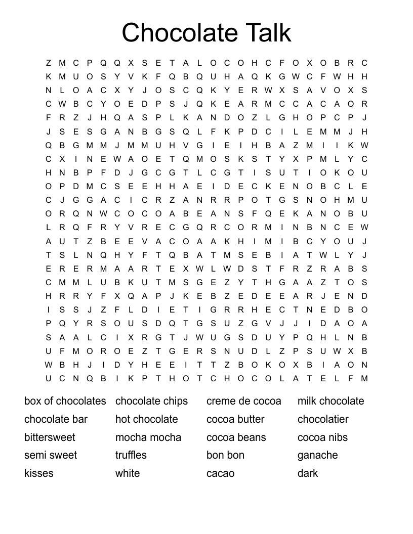 Chocolate Talk Word Search