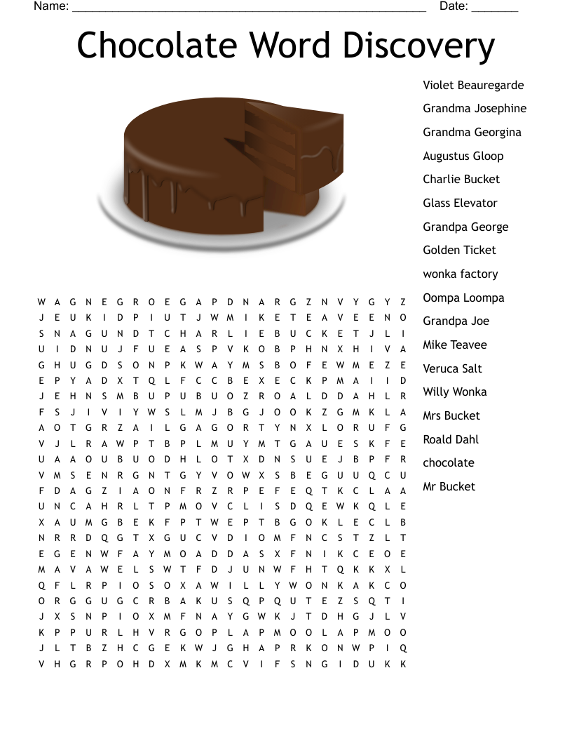Chocolate Word Discovery Word Search