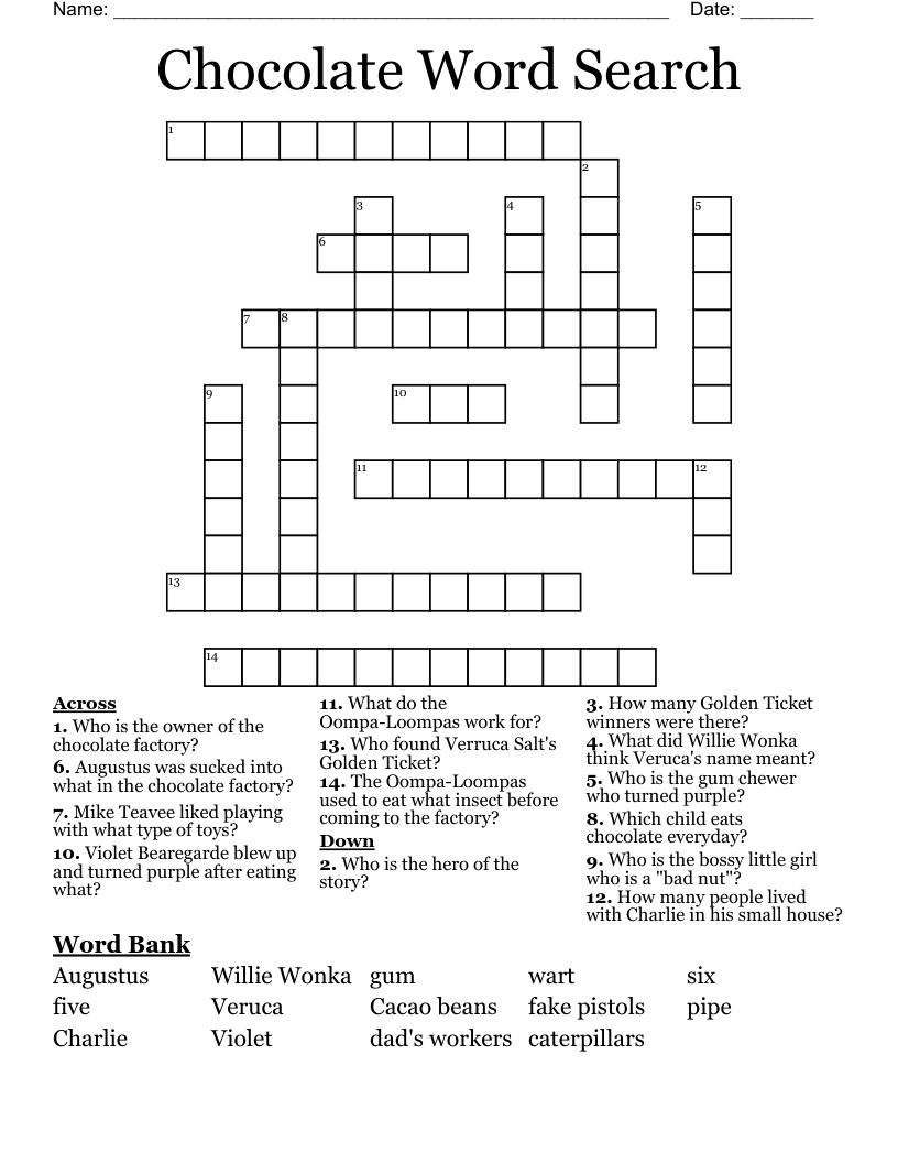 Chocolate Word Search Crossword