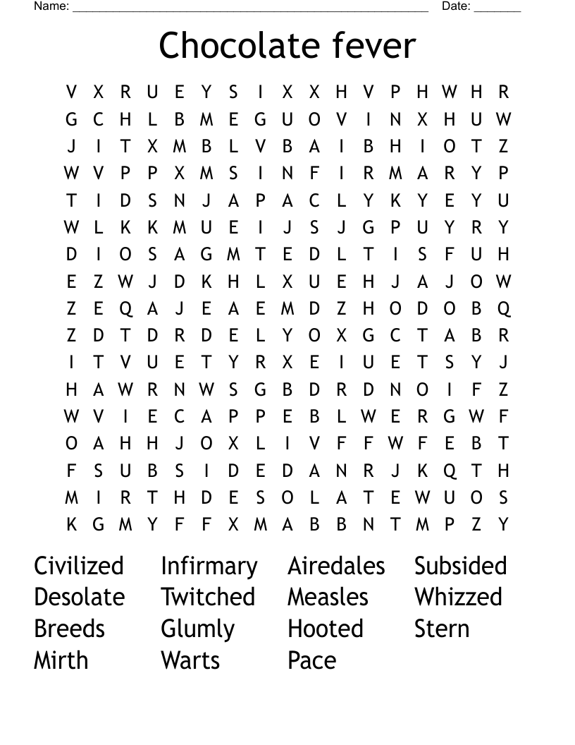 Chocolate fever Word Search