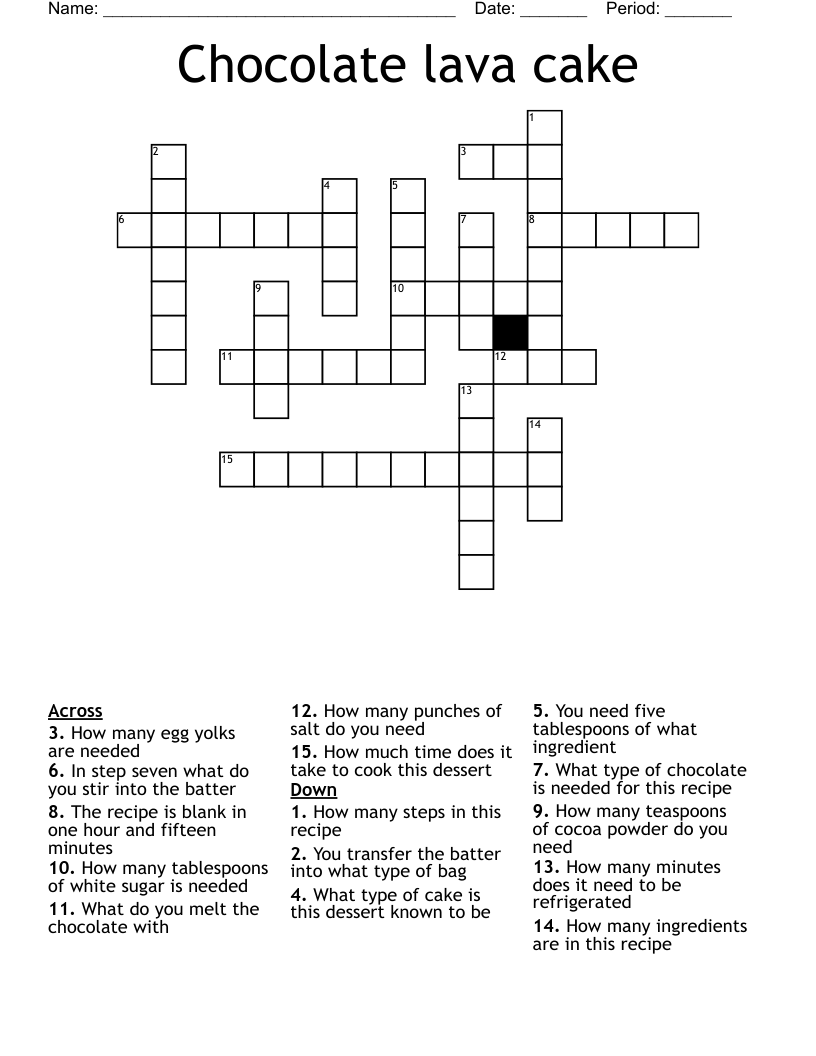 Chocolate lava cake Crossword