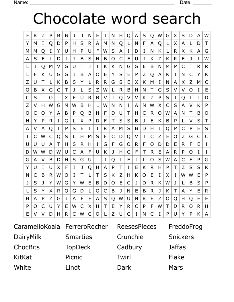Chocolate word search