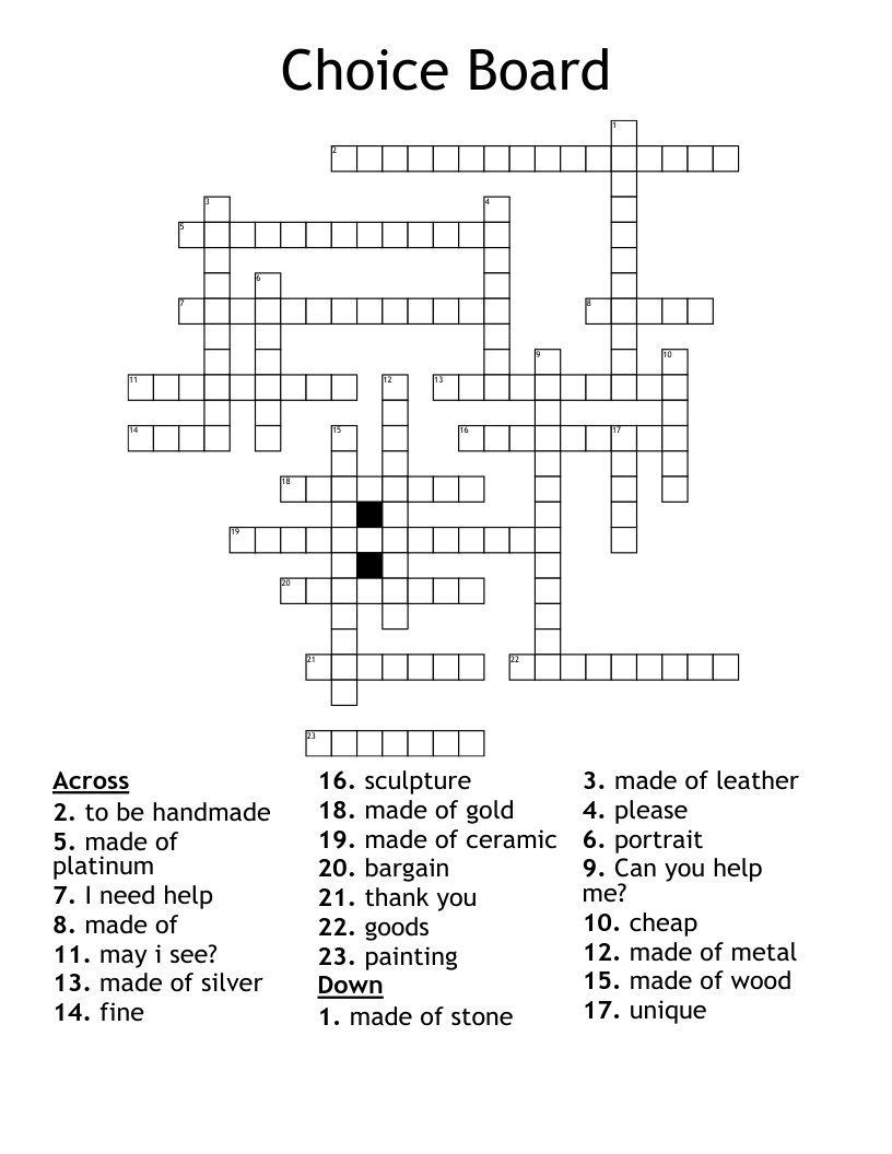Choice Board Crossword