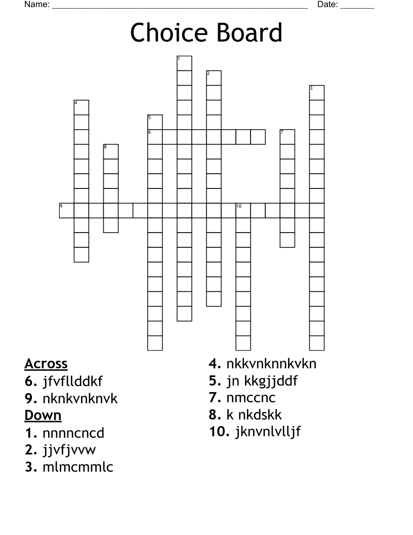 Choice Board Crossword