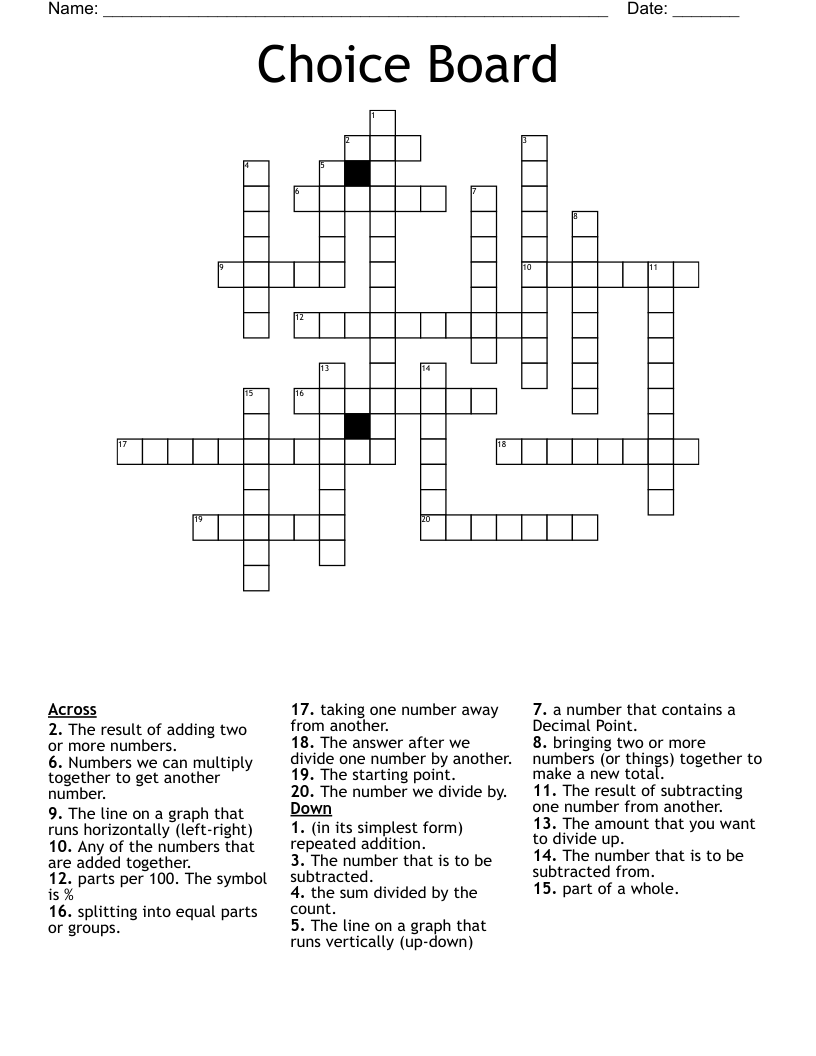 Choice Board Crossword