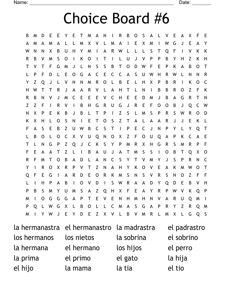 Choice Board #6 Word Search