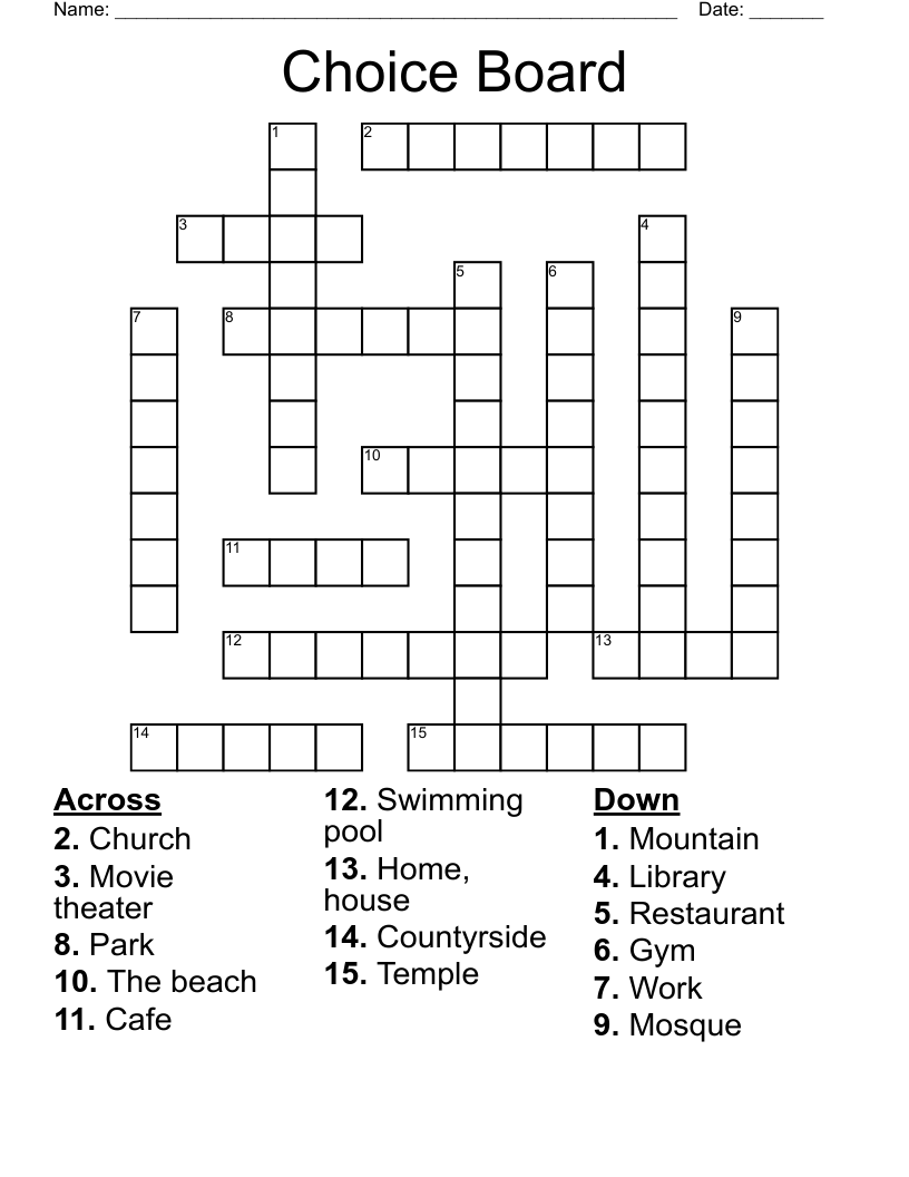 Choice Board Crossword