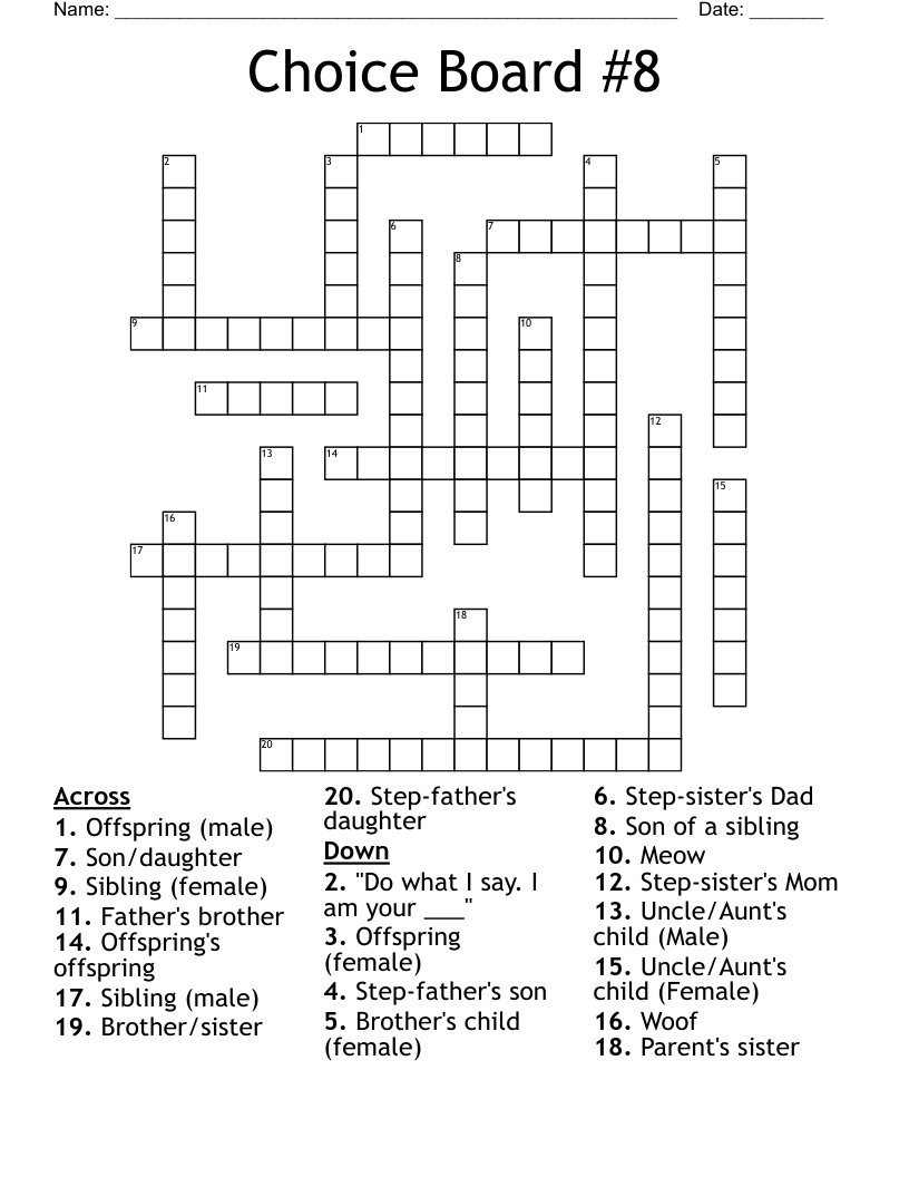 Choice Board #8 Crossword