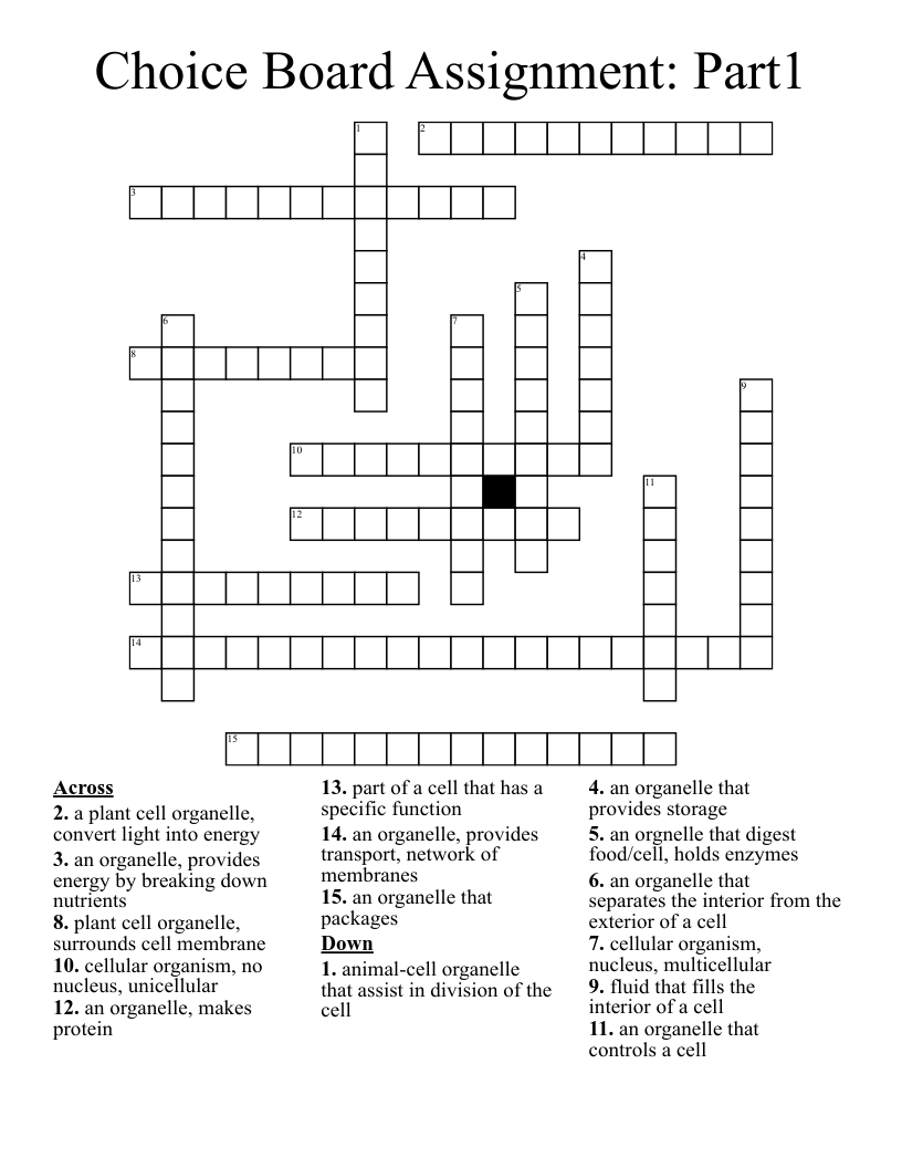 Choice Board Assignment: Part1 Crossword