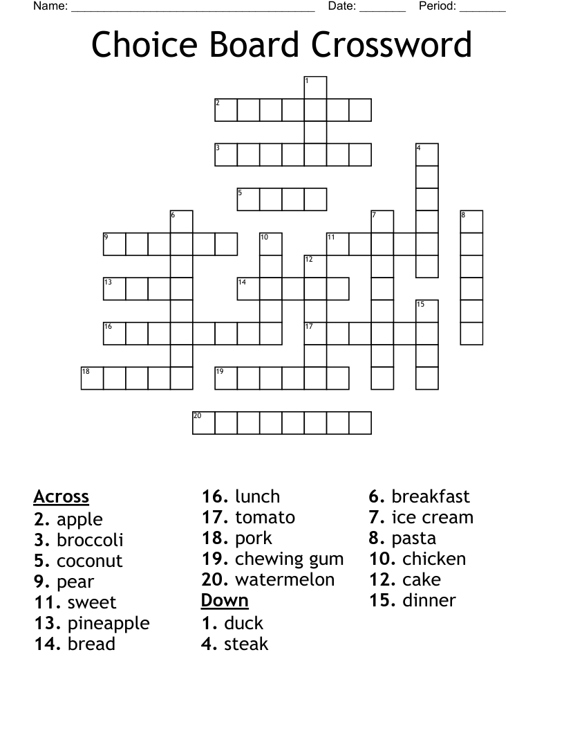 Choice Board Crossword