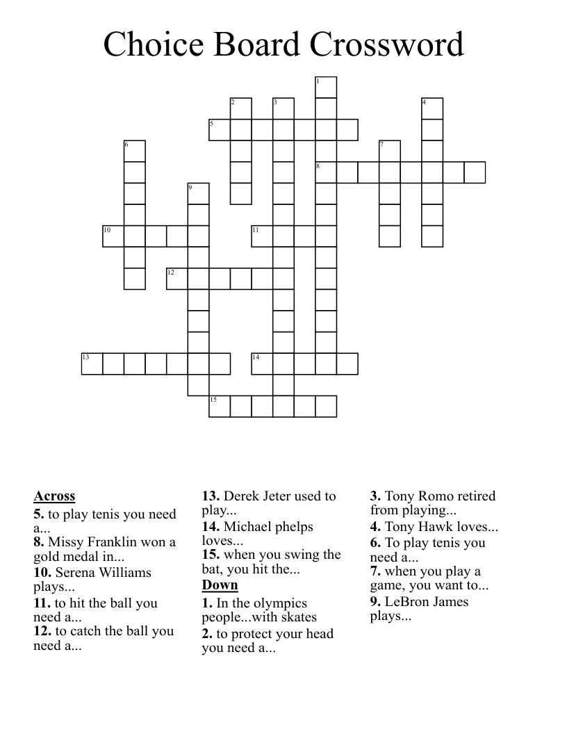 Choice Board Crossword