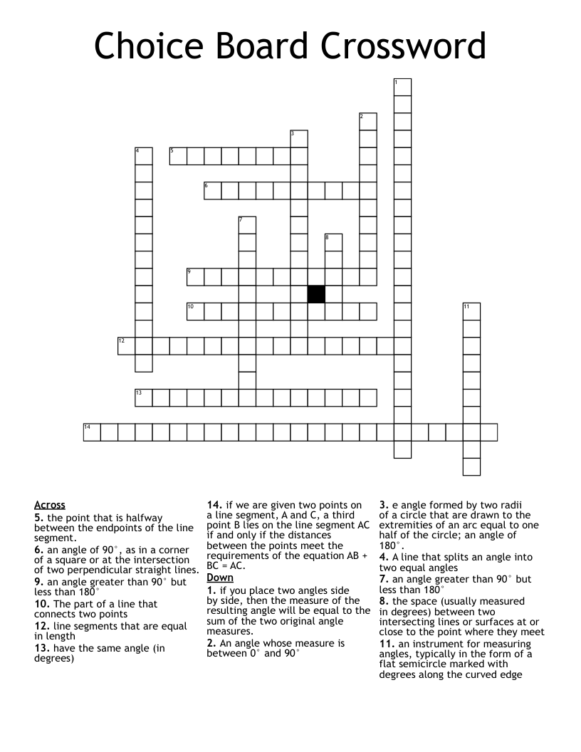 Choice Board Crossword