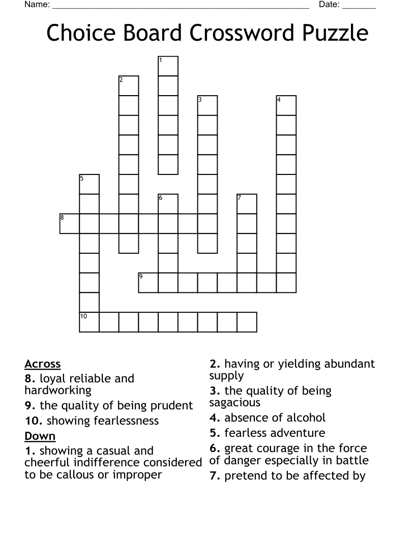 Choice Board Crossword Puzzle 