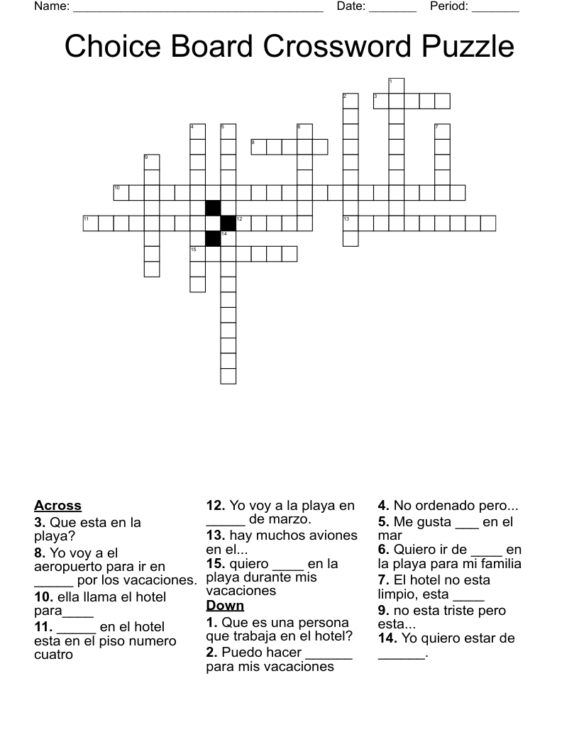 Choice Board Crossword Puzzle 