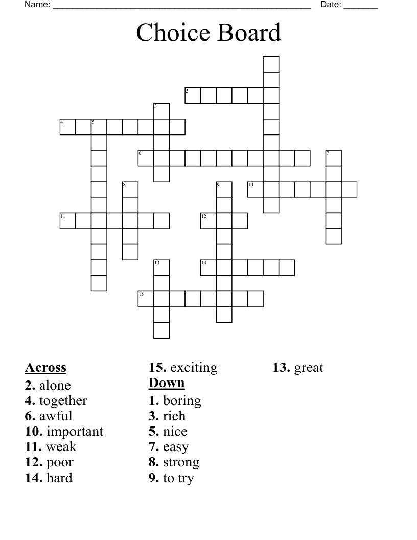 Choice Board  Crossword