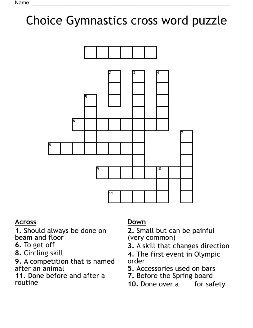Choice Gymnastics cross word puzzle