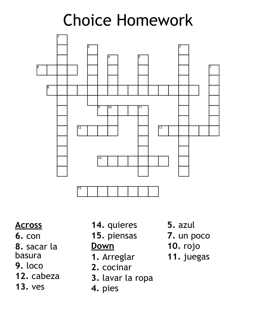 Choice Homework Crossword