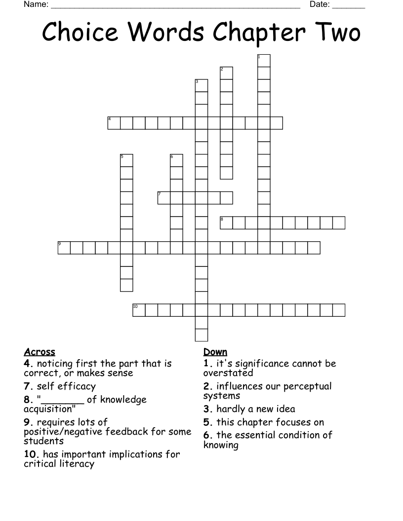Choice Words Chapter Two Crossword