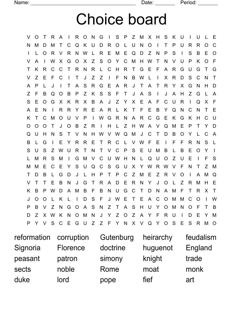 Choice  board Word Search
