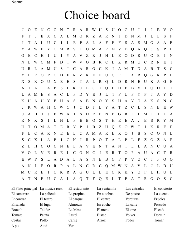 Choice board Word Search