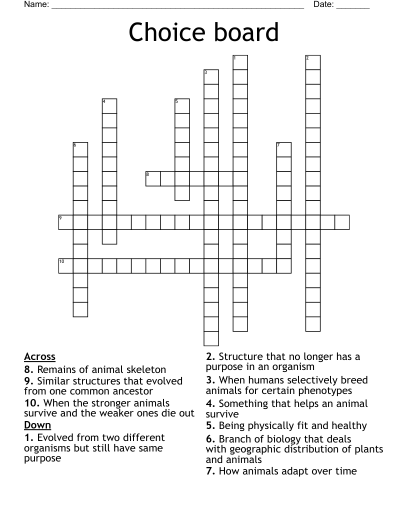 Choice board Crossword