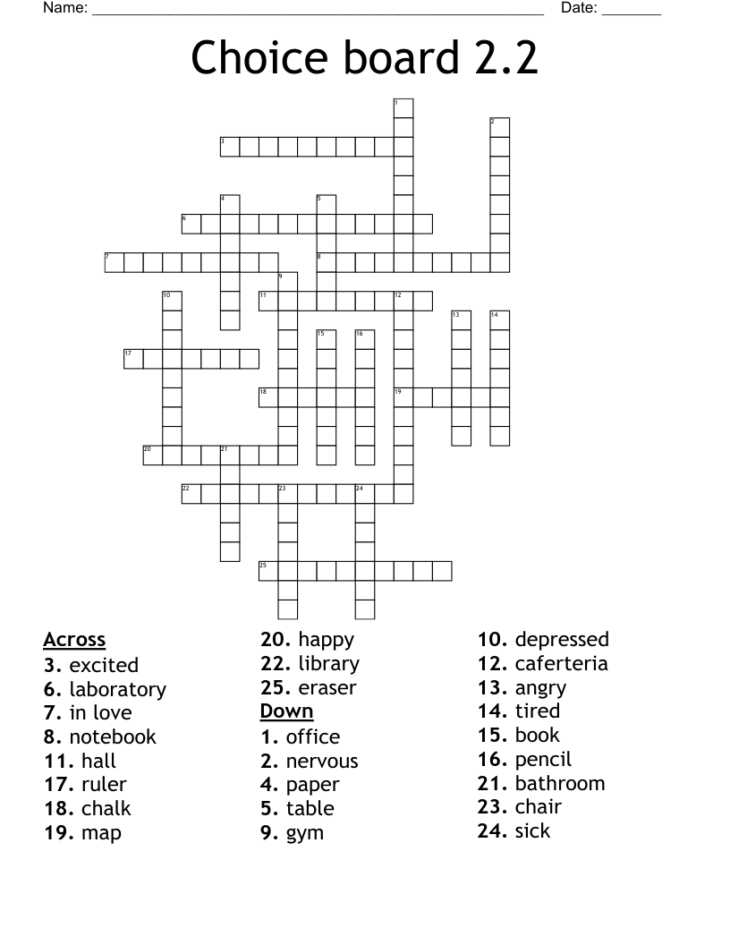 Choice board 2.2 Crossword