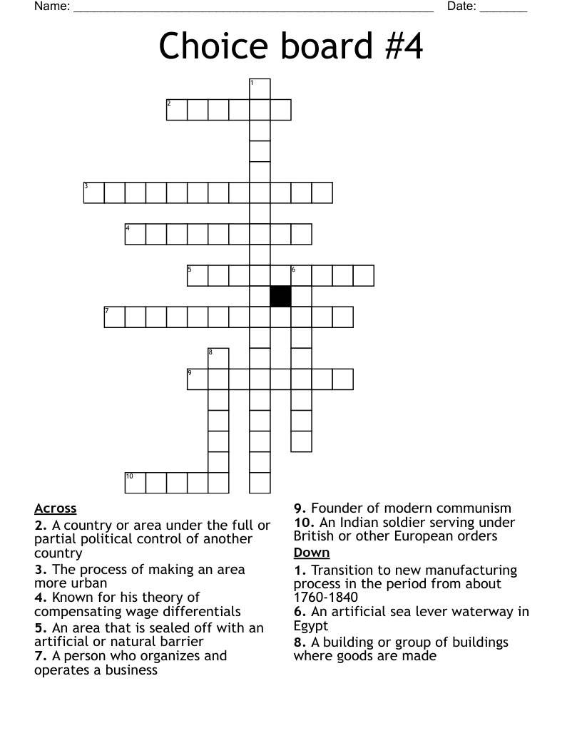 Choice board #4 Crossword