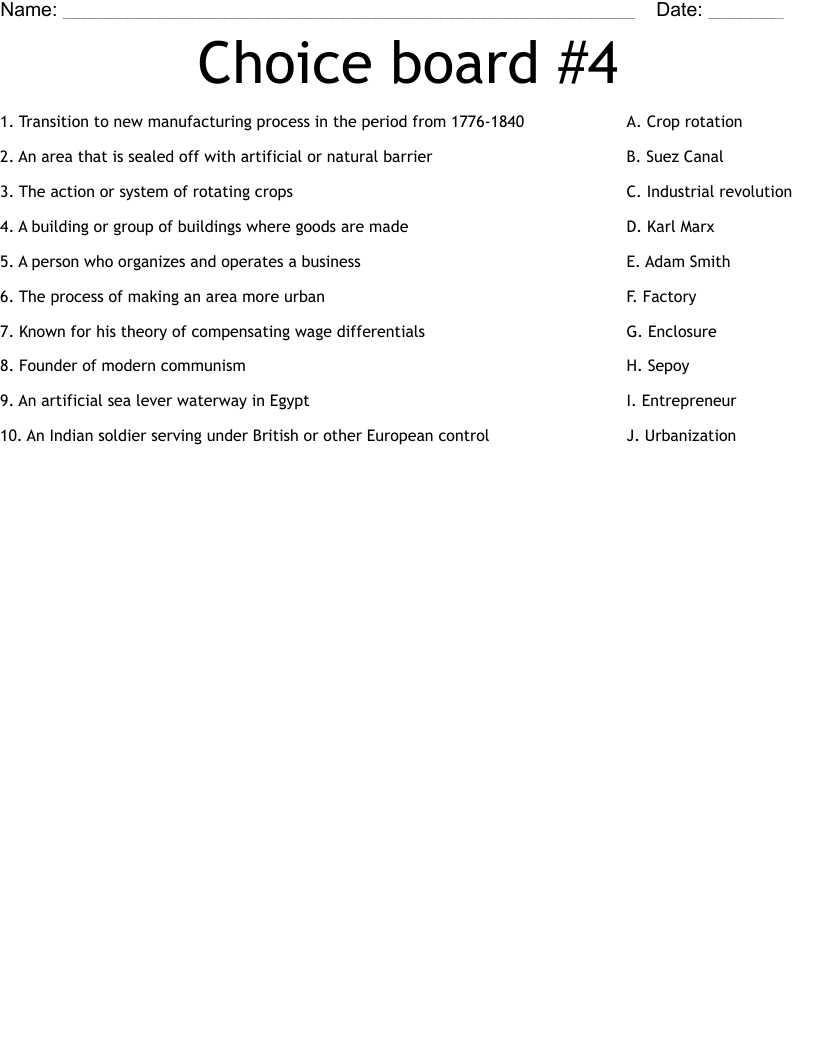 Choice board #4 Worksheet