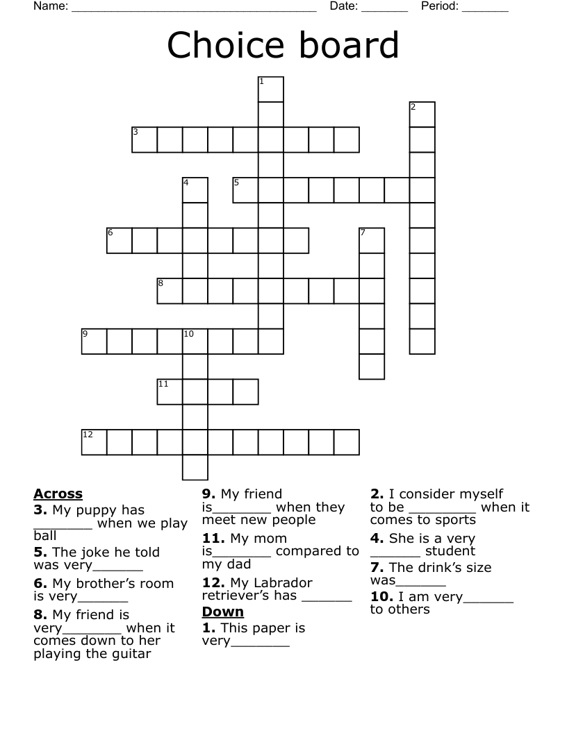 Choice board  Crossword