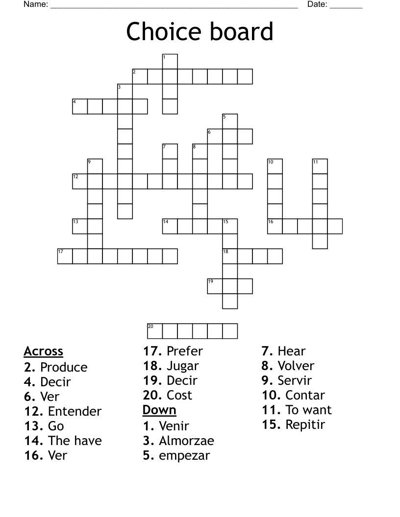 Choice board  Crossword