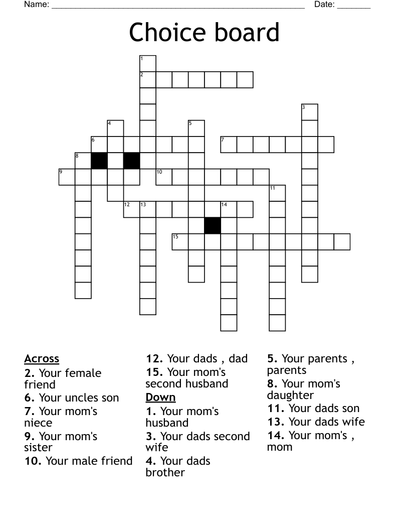 Choice board  Crossword
