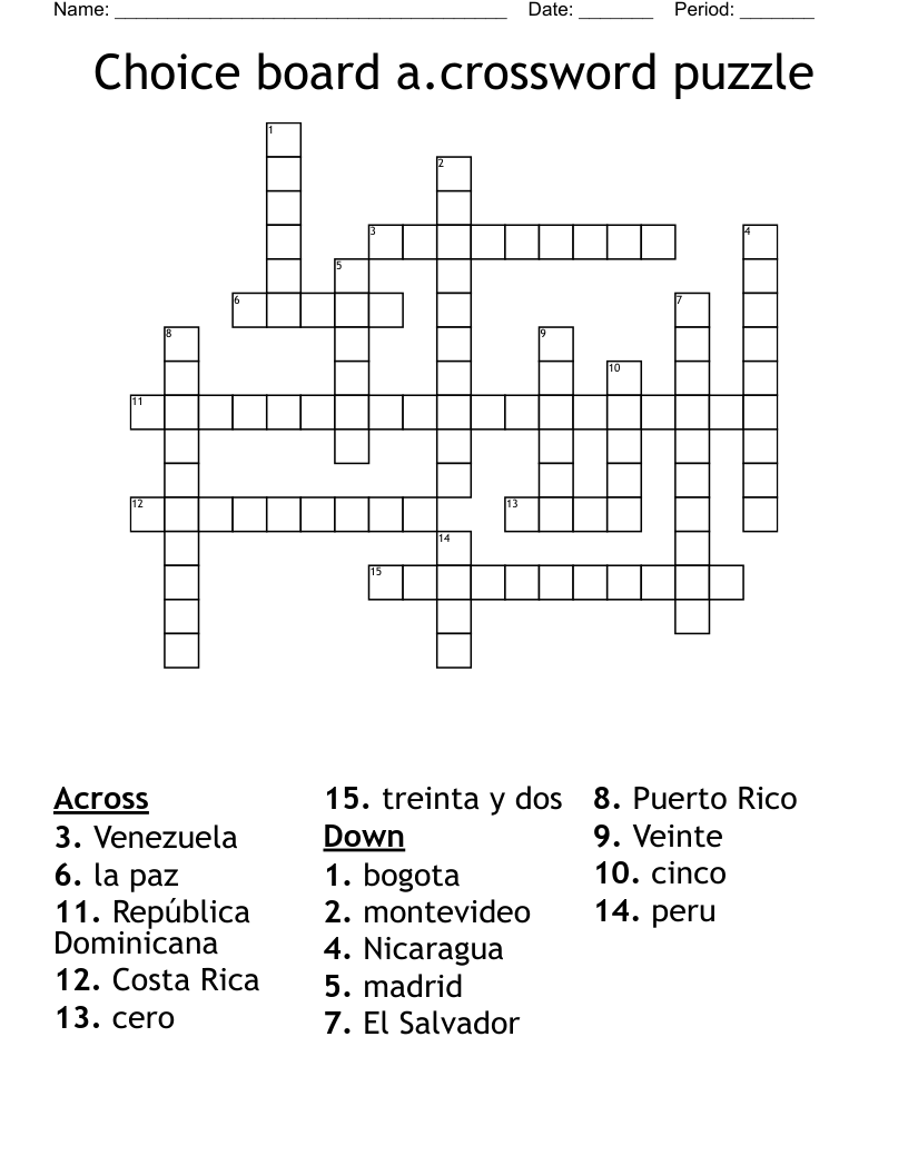 Choice board a.crossword puzzle