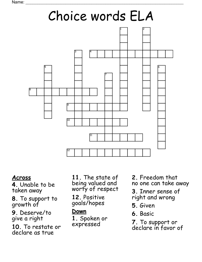 Choice words ELA Crossword