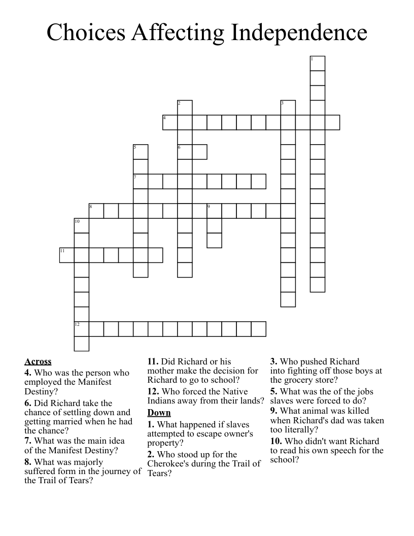 Choices Affecting Independence  Crossword