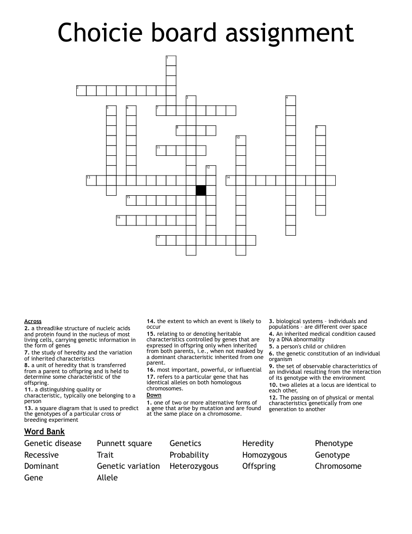 Choicie board assignment  Crossword