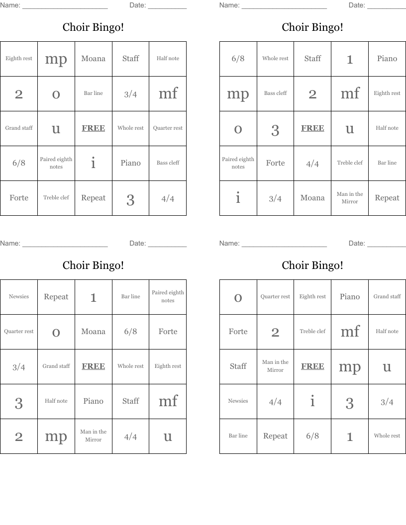 Choir Bingo!