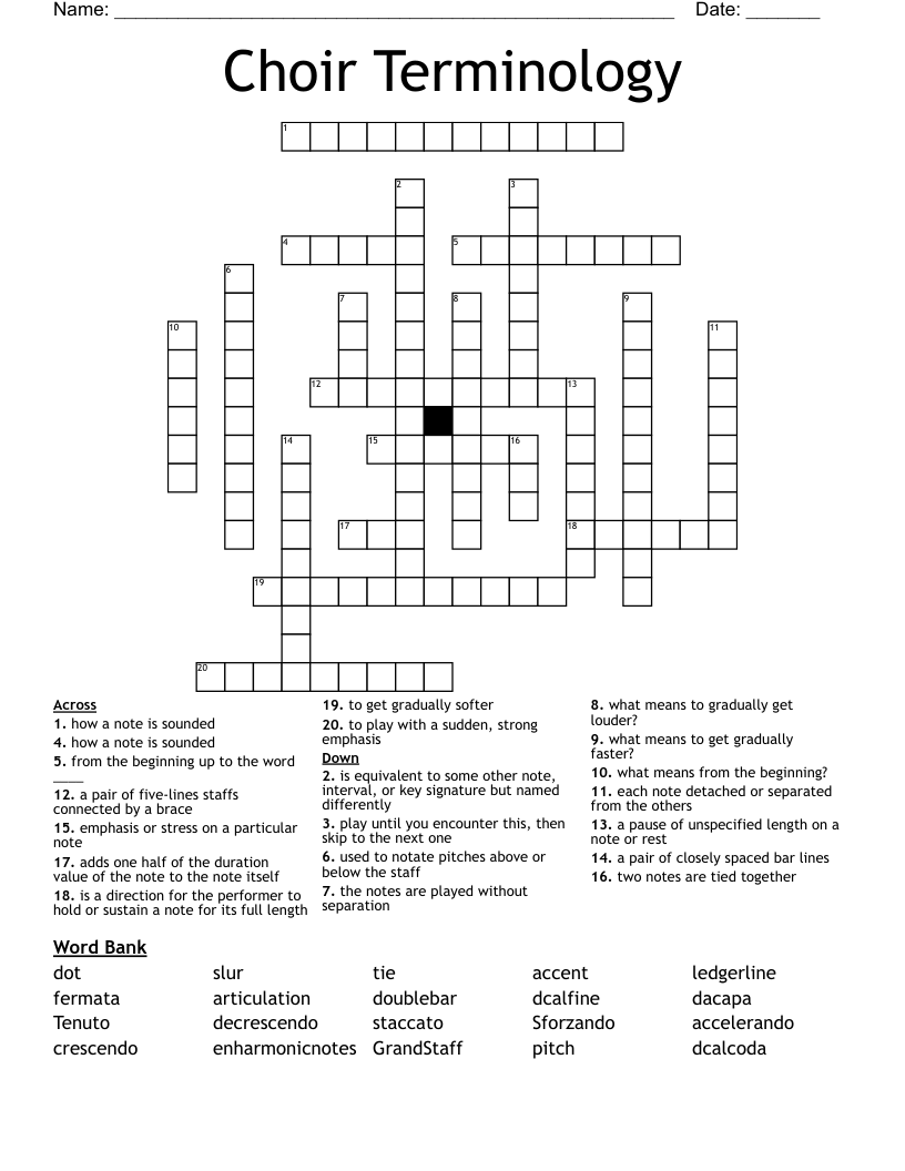 Choir Terminology  Crossword