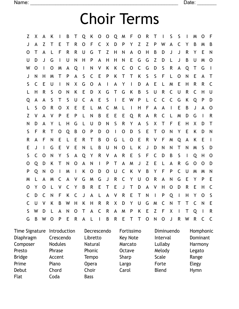 Choir Terms Word Search