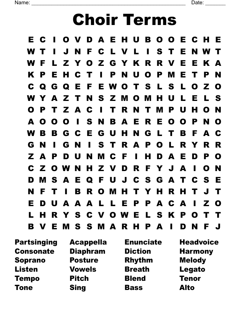 Choir Terms Word Search