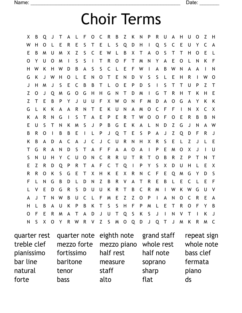 Choir Terms Word Search